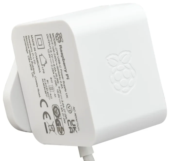 Raspberry Pi 5 Official 27W USB-C Power Adapter - Arduino Store